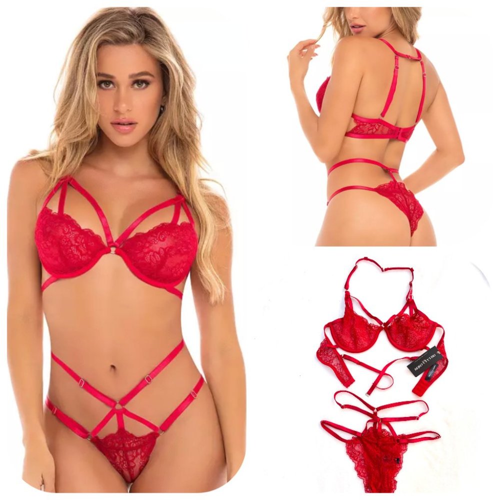 NWT Sexy Oh La La Cheri Strappy Bra with Panty 2pc Lingerie Set S/M